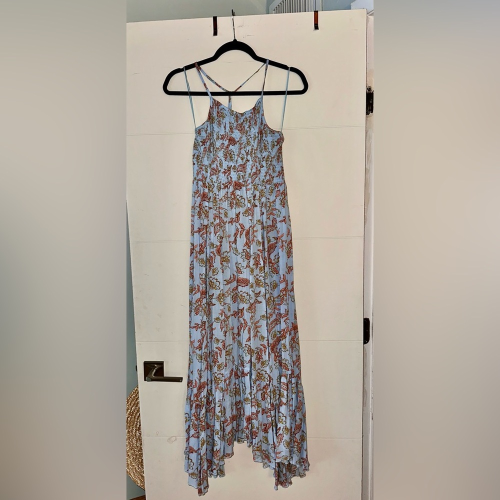 Free People Heat Wave Printed Maxi Dress in the Allure Blue Combo color